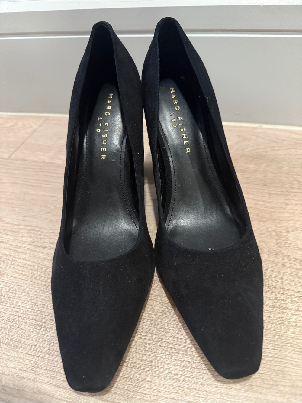 Marc Fisher Black Suede Square Toe Pumps